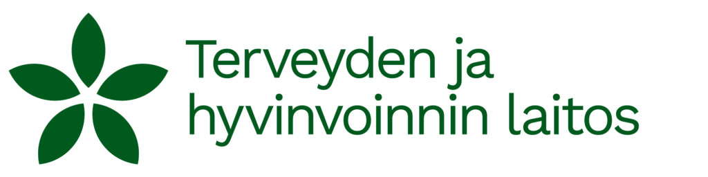 Terveyden ja hyvinvoinnin laitoksen logo, jossa vihreällä viisisakarainen kukka.