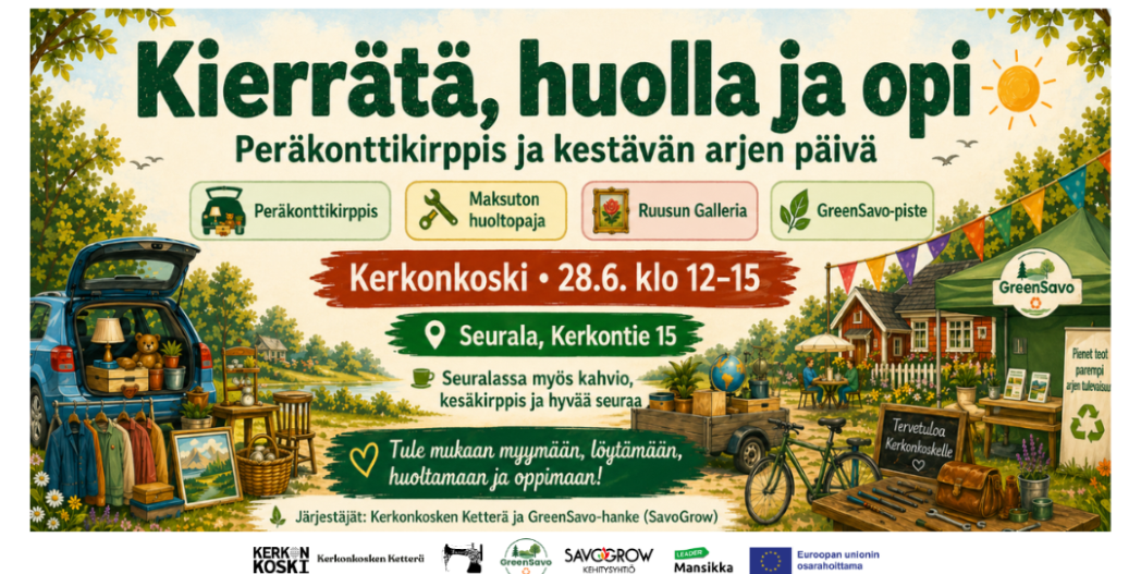 Kierrätä, huolla ja opi - peräkonttikirppis ja kestävän arjen päivä